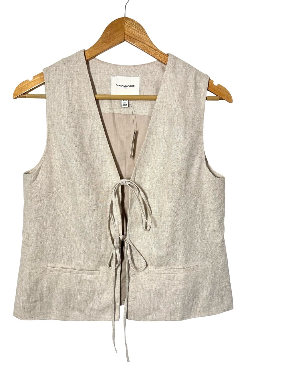 Banana Republic LINEN BLEND TIE FRONT VEST Linen Blend Flax Color Spring 26 Sz 4